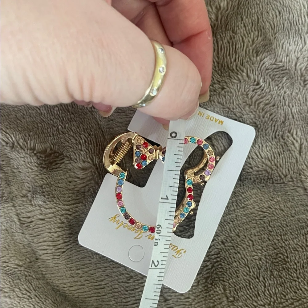 Gold Multicolor Rhinestone Minnie mouse Hair Clip nwt
